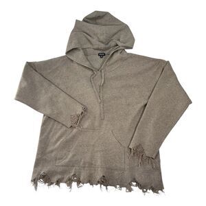 MITTOSHOP Women’s Sweater Hoodie Fringe Raw Edges Distressed Tan